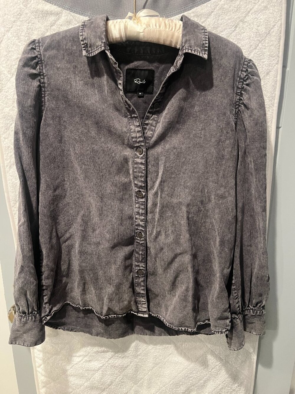 Rails Angelica Button Down Long Sleeve Shirt In Black Acid Wash size Medium